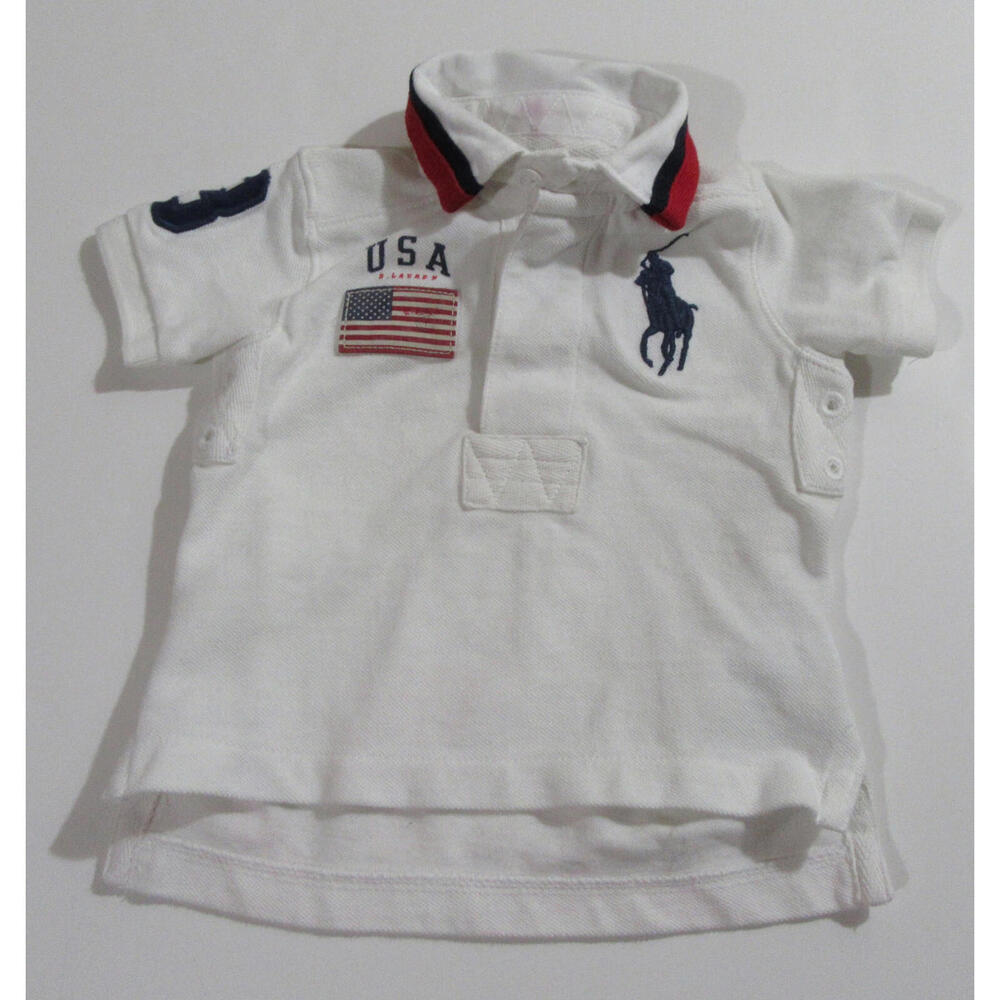 Ralph Lauren Polo Baby Boys Big Pony USA Rugby  Shirt White EUC 9M